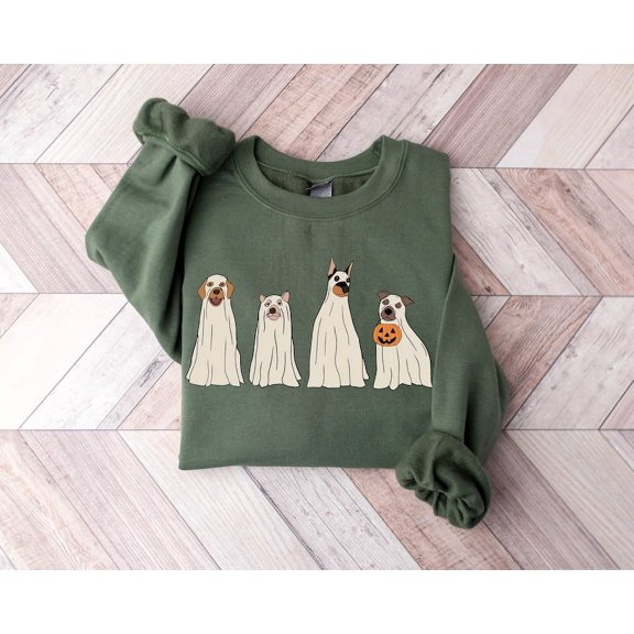 Halloween Sweatshirt,Halloween Sweater,Ghost Sweatshirt,Halloween Dog Sweatshirt,Ghost Dog Shirt,Happy Halloween,Retro Spooky Season