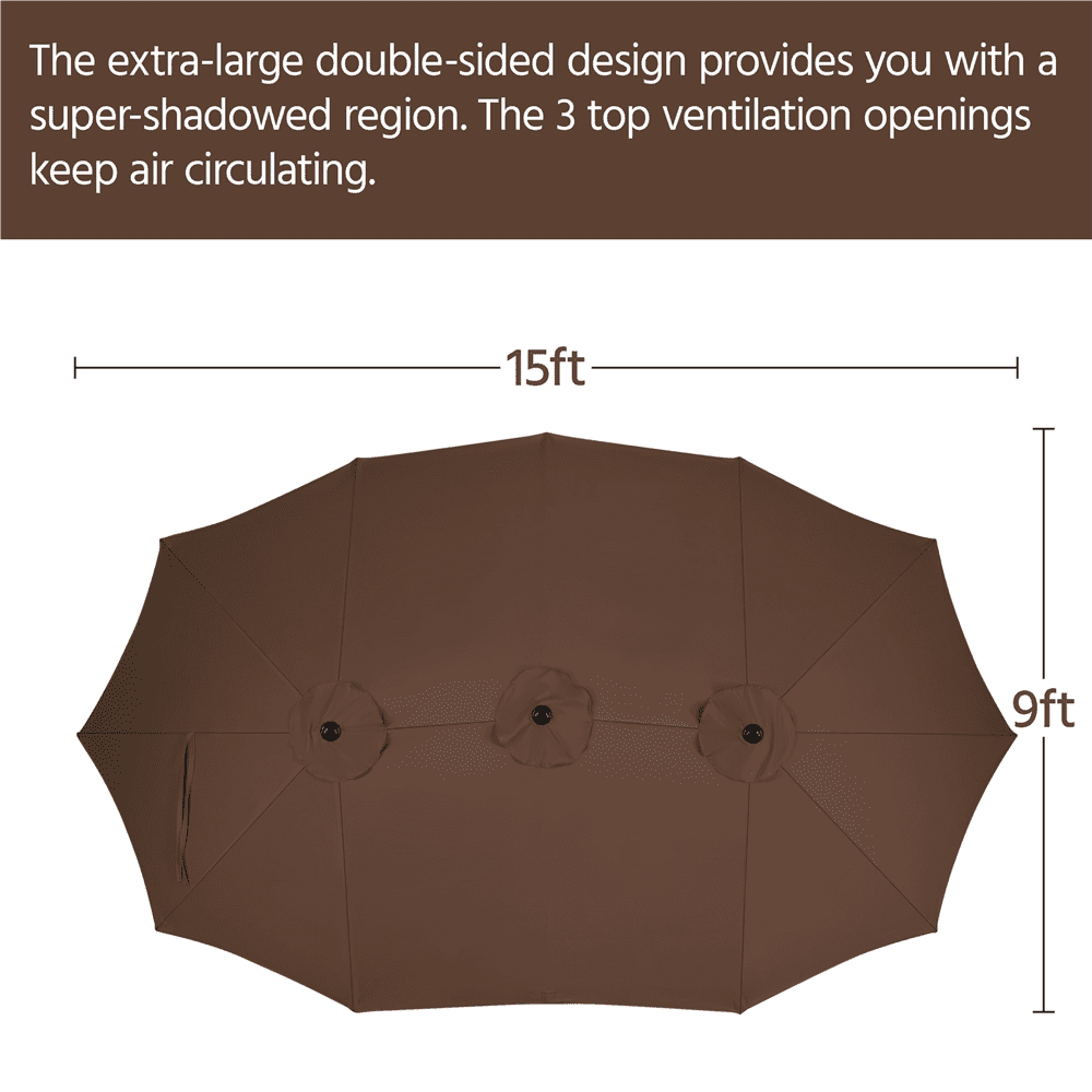 Renwick 15ft Outdoor Twin Patio Umbrella with Crank, Brown