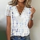 thumbnail image 1 of ICHUANYI Clearance Women Fashion Summer Sexy Fold Printed Regular Women Short Sleeves V Neck Button Top(Light Blue, XL) ICHUANYI WER2023080805875, 1 of 5