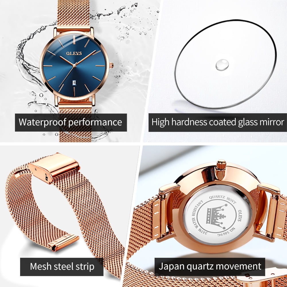 OLEVS Watches for Women Fashion Casual Analog Quartz Mesh Strap Date Ultra Thin Waterproof Luminous Ladies Wrist Watches Gifts Relojes para Mujer White/Black/Blue