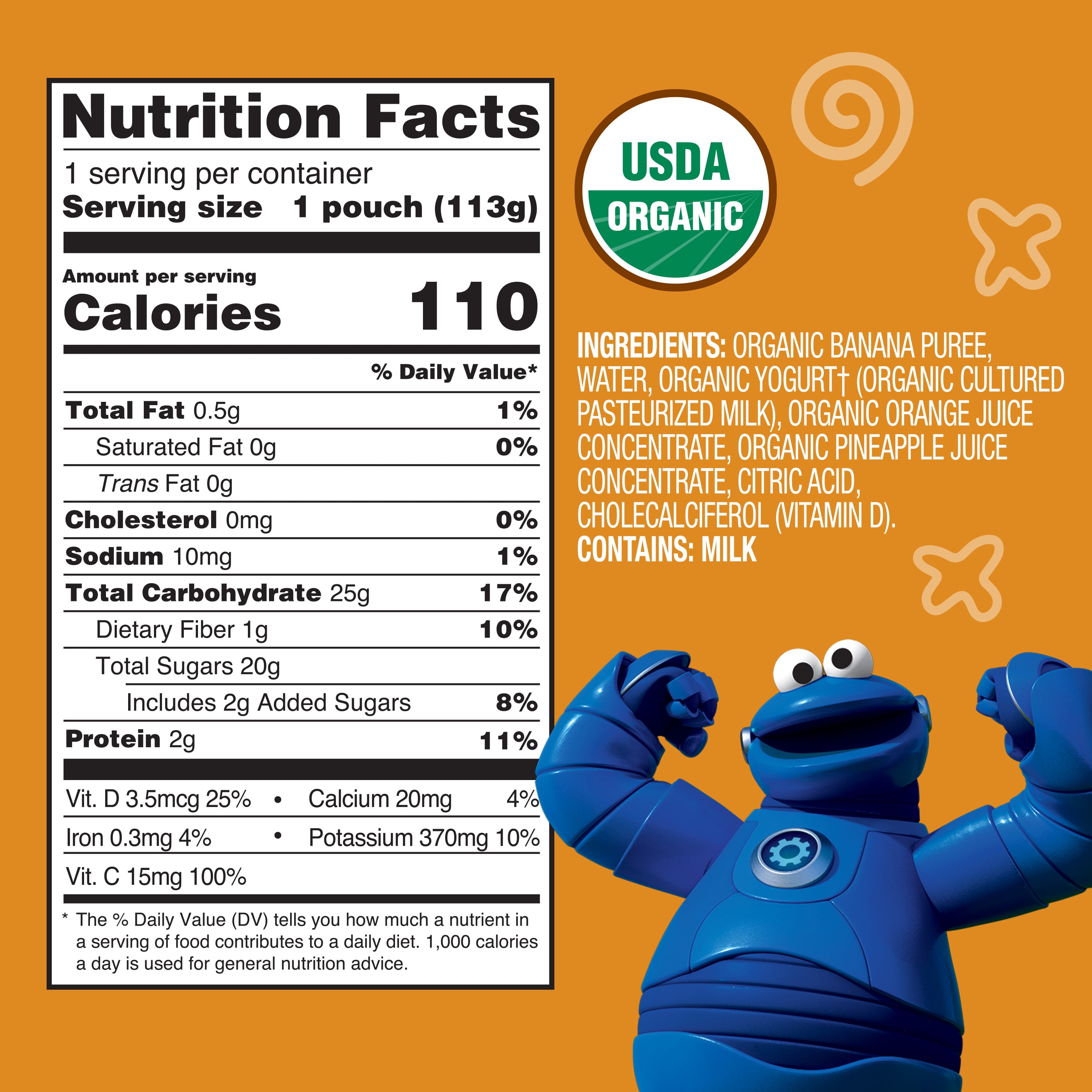 (4 pack) Earth's Best Organic Immune Support Toddler Food, Banana Orange Pineapple Smoothie, 4 oz Pouch