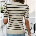 thumbnail image 3 of SWSMCLT Women's Soft Knit Tshirt Striped Puff Sleeve Casual Crewneck Knitted Tee Top Short Sleeve Sweater Fall Fashion Cute Loose Spring Apricot X-Large, 3 of 5