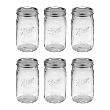 Ball Mason Glass Jar Wide Mouth with Lid and Band Quart 32 oz, 6-Pack
