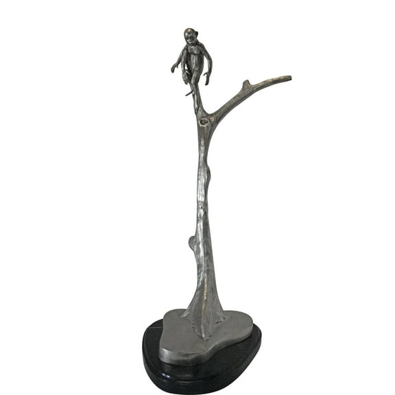 Nifao Monkey Resting on a Tree Silver Finish Bronze Statue – Bronze Statue, Home Decor, 12"L x 13"W x 27"H