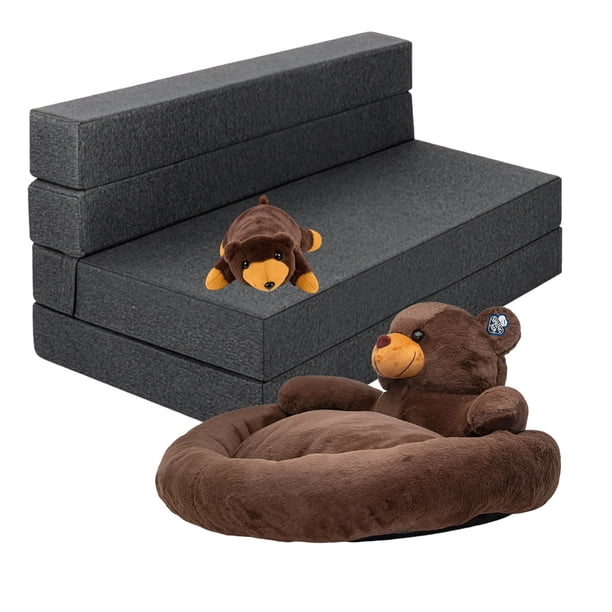Sillón Plegable Matrimonial Atlas Gris Oxford + Cama para Perro y Peluche de Oso