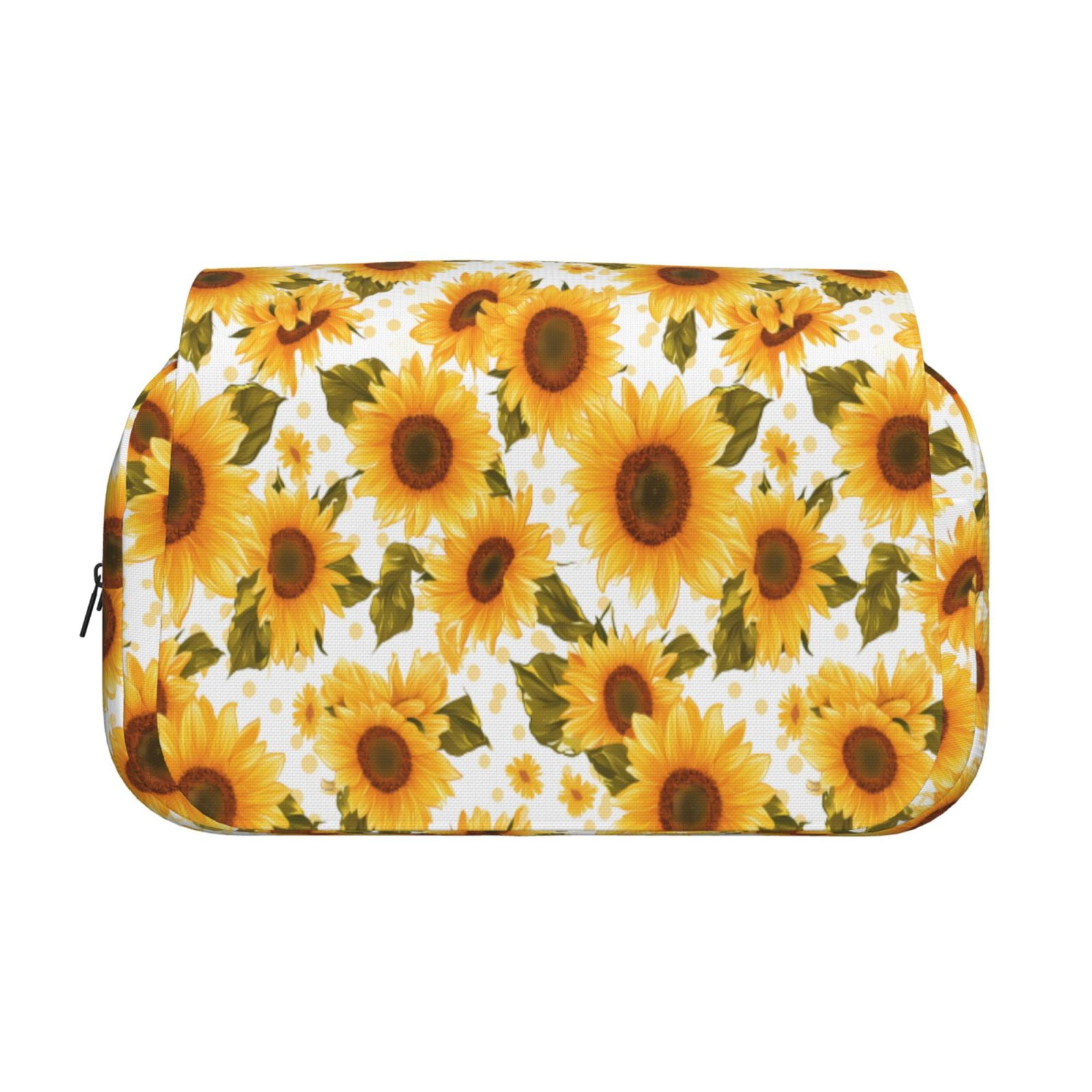 Rateoe Modern Elegant Sunflower Pattern Double Clamshell Pen Case, Storage Organizer with Two Zipper Compartments– Holds Up to 50 Pencils & Pens