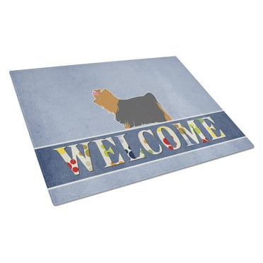 Carolines Treasures Yorkshire Terrier Yorkie Welcome Glass Cutting Board Large 12H x 16W multicolor