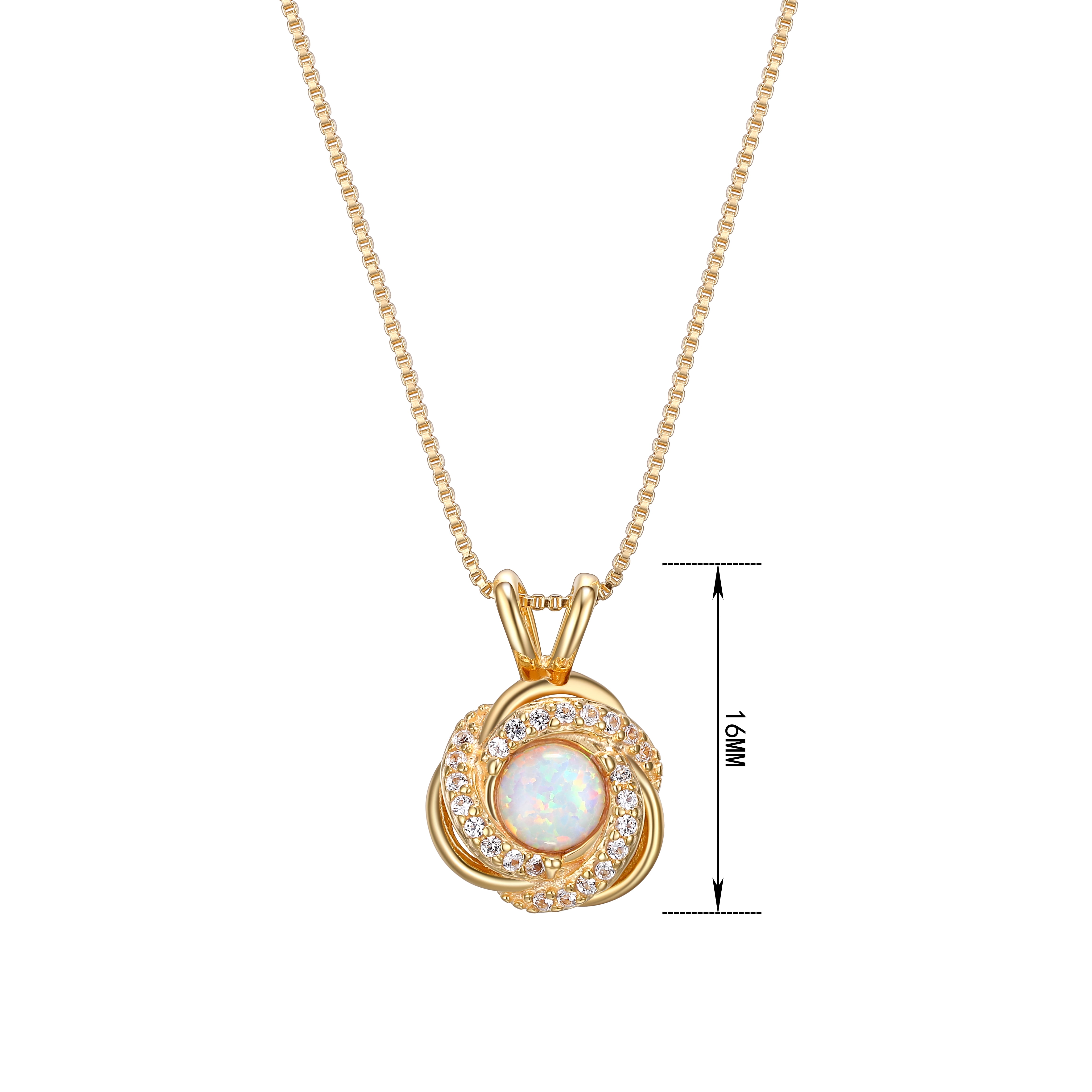 18K Yellow Gold Plated Sterling Silver Created Opal October Birthstone Love Knot Pendant Necklace for Women Gift for Her