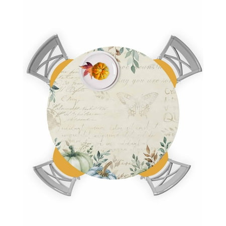 

Round Tablecloth with Elastic Fall Pumpkin Thanksgiving Eucalyptus Leaf Plant Waterproof Stain-proof Table Cover Wipeable Fitted Table Cloths for 45 -54 Round Tables Dining Kitchen