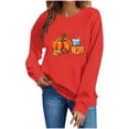 thumbnail image 5 of ZunFeo Womens Cozy Fall Oversized Crewneck Sweatshirt - Pumpkin & Football Graphic, Red,Size L, 5 of 6