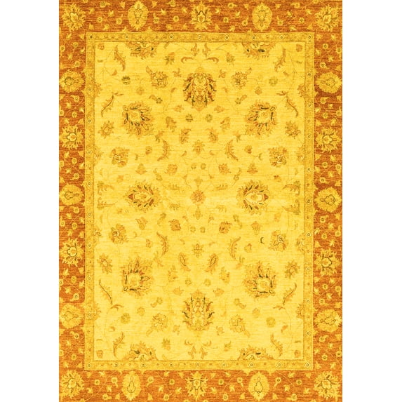 Ahgly Company Machine Washable Indoor Rectangle Oriental Yellow Traditional Area Rugs, 8' x 12'