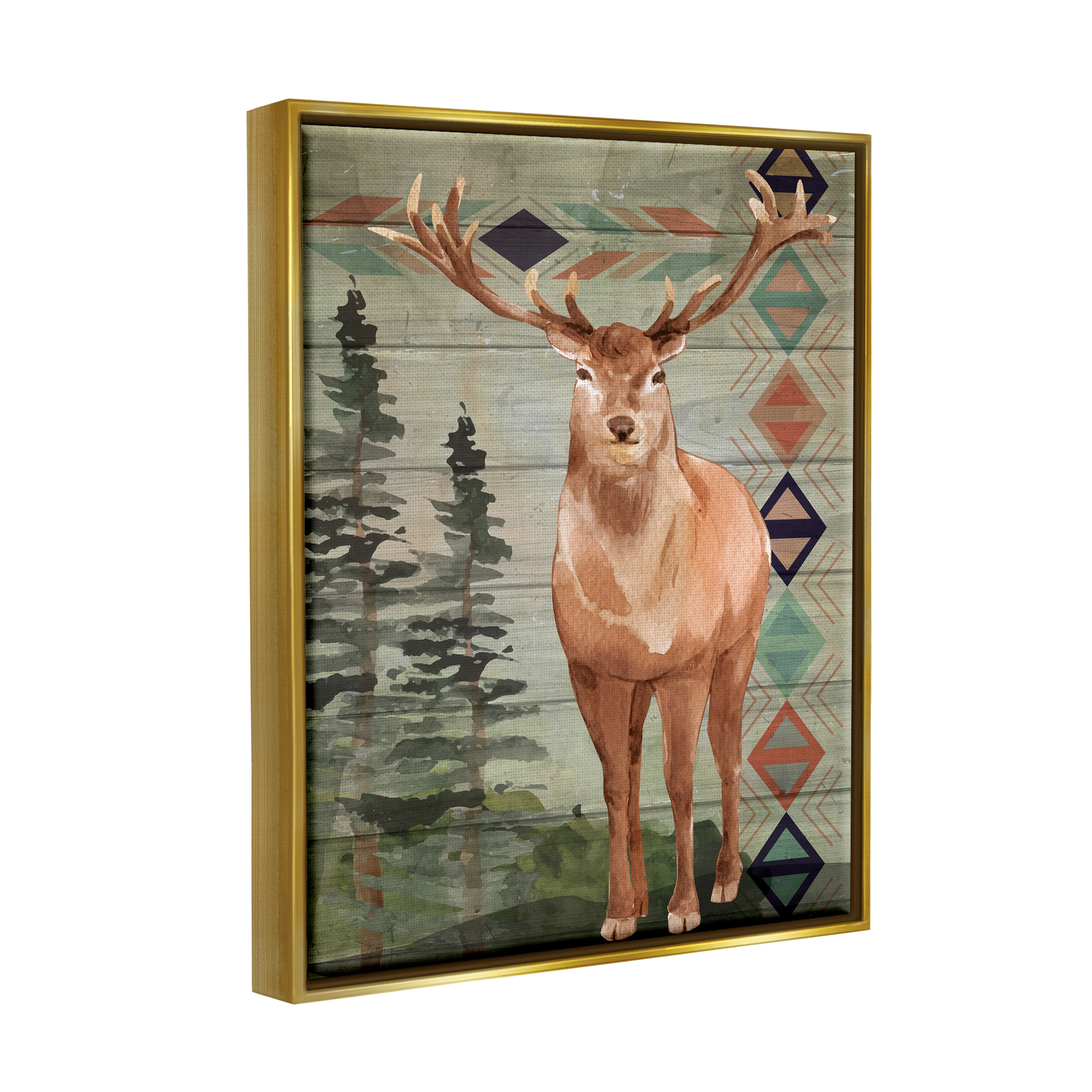 Stupell Geometric Pattern Wildlife Deer Animals & Insects Painting Gold Floater Framed Art Print Wall Art
