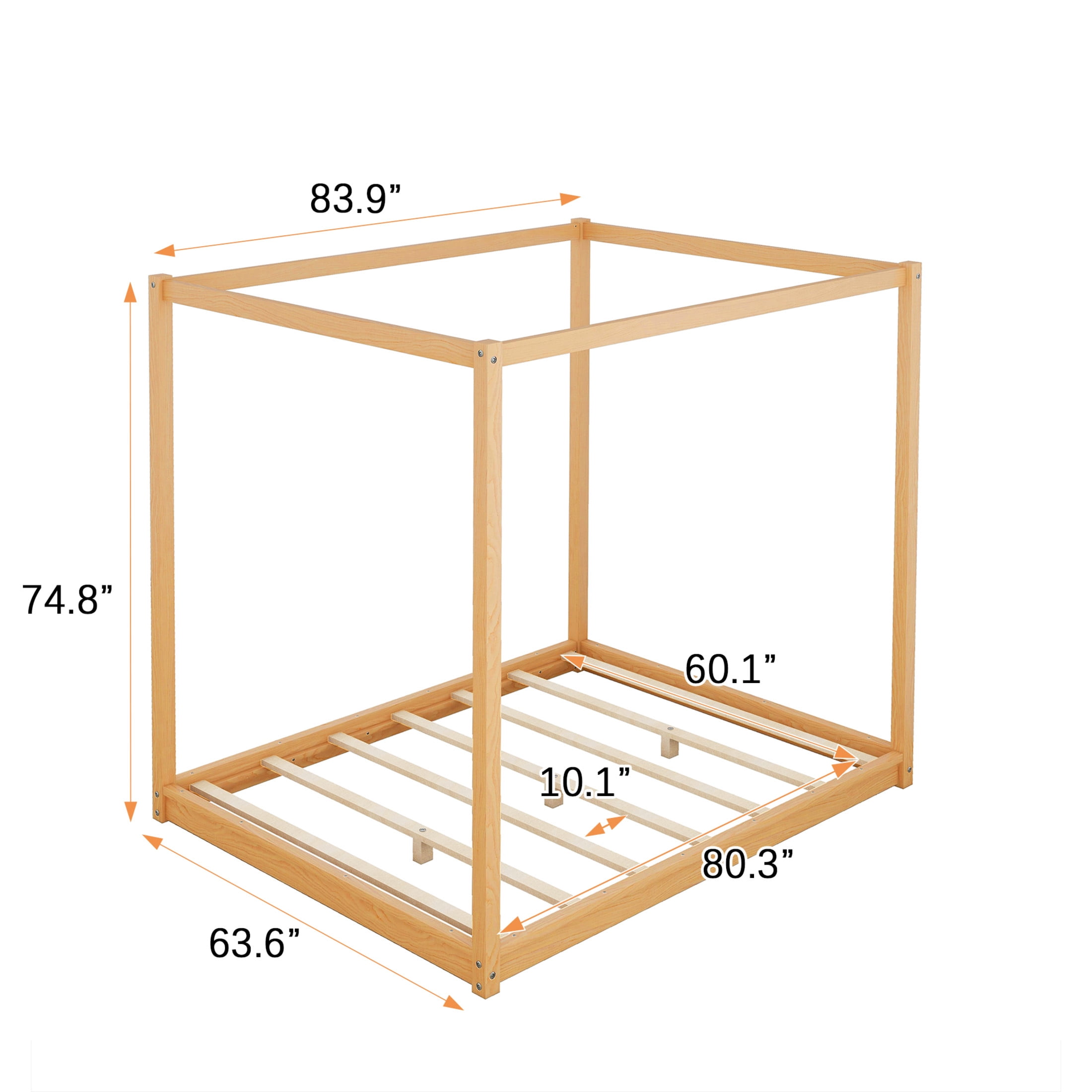 Noble House Queen Erika Canopy Platform Bed, Modern Minimalist Wood Frame with Slat Support, Support Legs, Natural