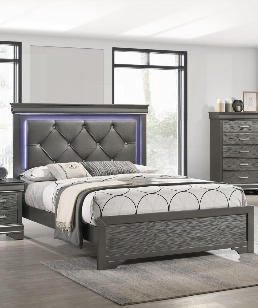 Gray and Dark Gray Faux Leather Tufted Queen Size Headboard for Bedroom