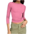 thumbnail image 3 of Zedker Tops for Womens Long Sleeve Crop Tops Basic Slim Fitted Shirts Spring Fashion Outfits 2026 Teen Girl Clothes Pink L, 3 of 8