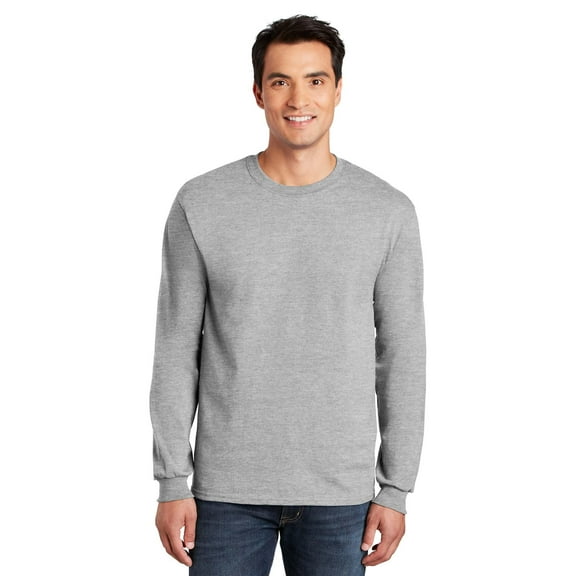 Gildan Ultra Cotton Men’s Long Sleeve T-Shirt, Durable, Crewneck Classic Fit Tee, Ash, S