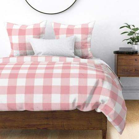 Large Buffalo Check Gingham Pink Plaid Organic Sateen Duvet Cover