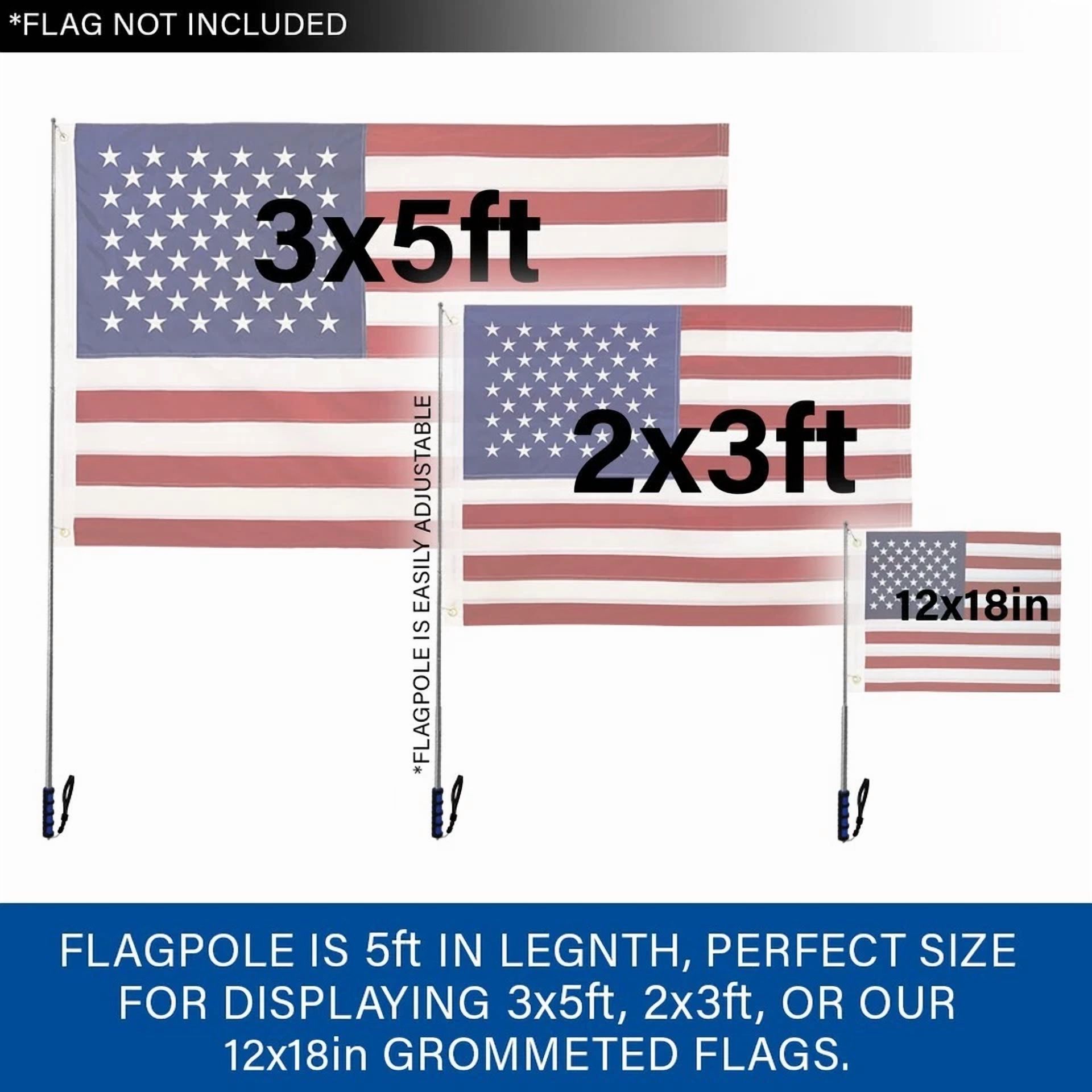 Blue 5Ft Compact Flag Pole 5Ft Hand Held Pole Collapsible Parade Tour Group Pole