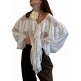 thumbnail image 3 of Women'S V-Neck Ruffle Trendy Autumn Fashion Long Sleeve Blouse Dressy Casual Outfits Tops White L, 3 of 9