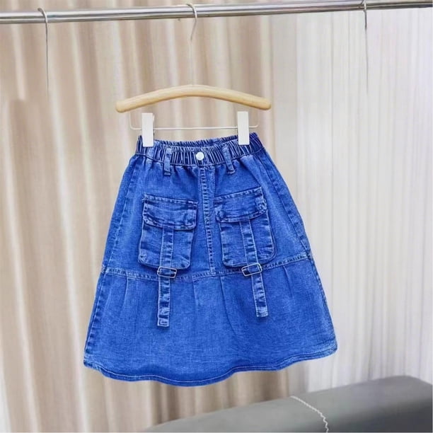 Falda vaquera de color liso para niña, informal, de poliéster, para el trabajo