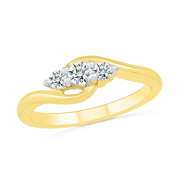 DGOLD 10kt Yellow Gold Round White Diamond Classic 3 stone Ring (1/4 cttw)