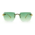 thumbnail image 3 of Luxury Hip Hop Rapper Rimless Bevel Lens Rectangular Hustler Sunglasses Gold - Green, 3 of 8