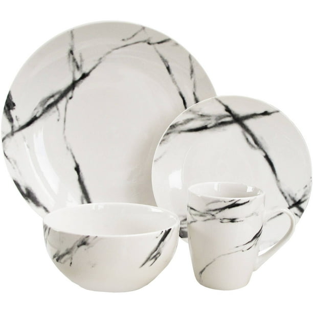 Marble Black Coup 16Piece Dinnerware Set