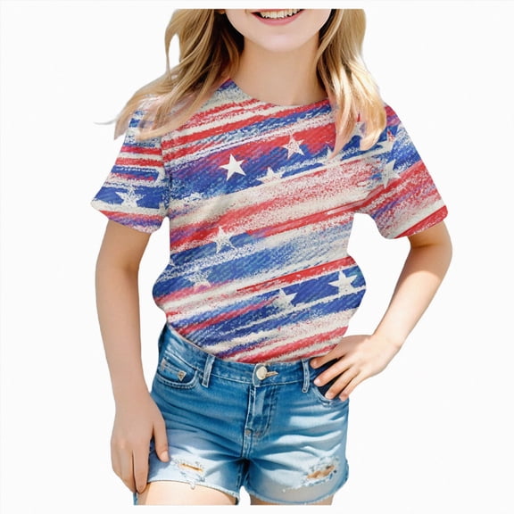 dmqupv USA Clothes for Girls Shirt USA T Shirt for Kids American Flag Shirt 250 Years Short Sleeved Top Navy,10-11 Years