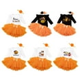 thumbnail image 6 of GYRATEDREAM Newborn Baby Girls Halloween Outfit Infant Ruffle Long Sleeve Pumpkin Letter Print Romper Tops + Bowknot Layed Tulle Tutu Skirt + Headband 3Pcs Set Toddler Fall Clothes for 1-18 Months, 6 of 6