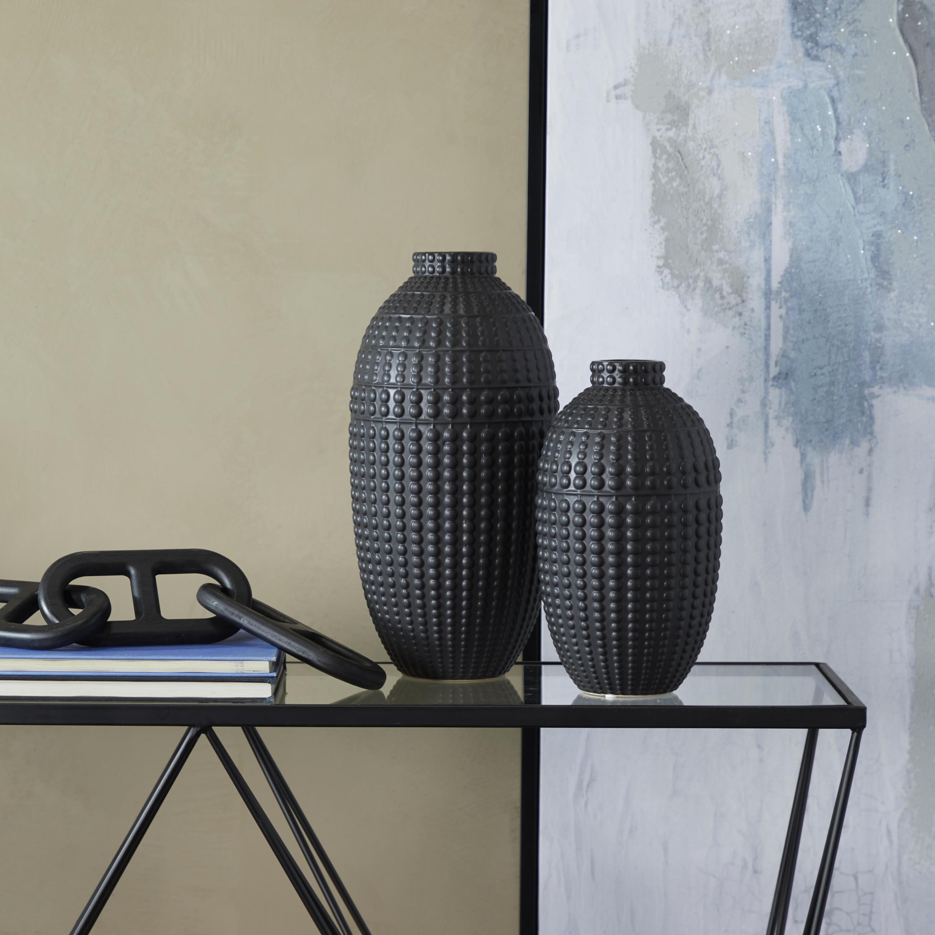 DecMode 16", 12"H Black Ceramic Vase, Set of 2