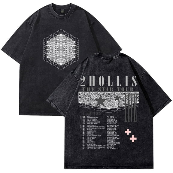2hollis The Star Tour 2025 Merch Cotton T-Shirt Wash Tee Women Men Short Sleeve Crewneck Tee,M,Black