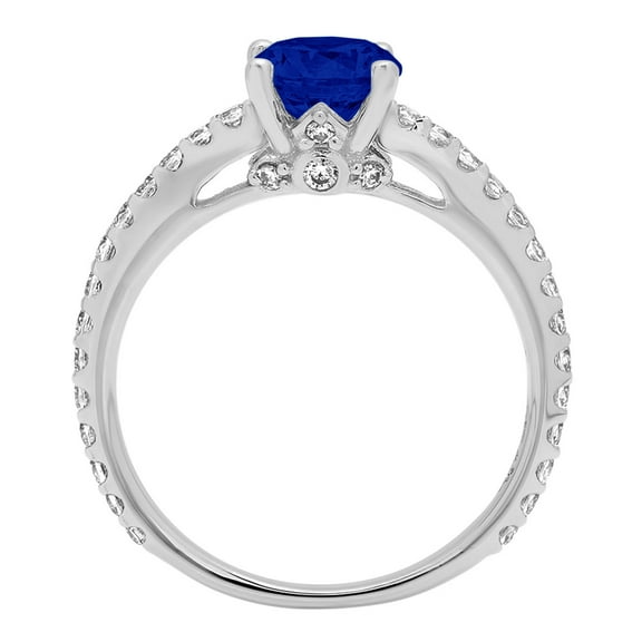 1.465 ct Round Cut Simulated Blue Sapphire Solitaire with Accents Engagement Ring for Women in 18K White Gold