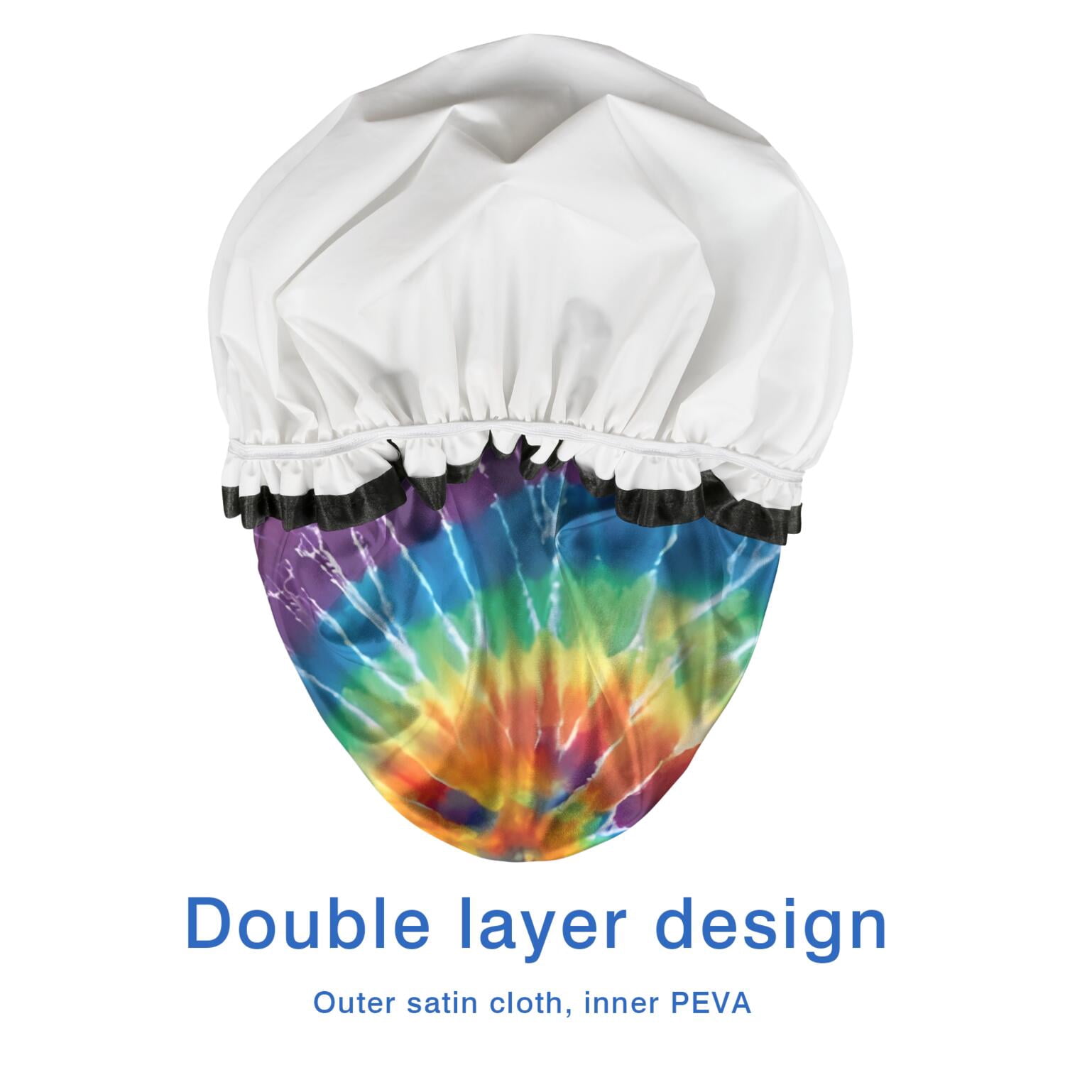 Shower Caps,Colorful Tie Dye Pattern Waterproof Shower Cap for Women 4 Pieces,Double Reusable Hair Cover for Shower PEVA Elastic Stretch Hem
