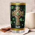 thumbnail image 2 of Personalized St Patricks Day Tumbler with Lid 20oz Stainless Steel Irish Fact Celtic Cross Insulated Cups Travel Coffee Mug Gifts for Women Christian Family Friends, 2 of 5