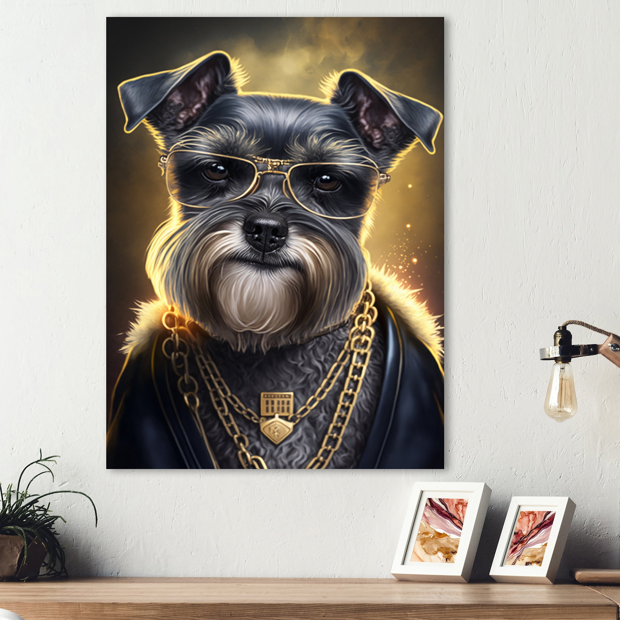 Designart Schnauzer Gangster in NYC II Canvas Wall Art