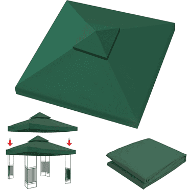 2 Tier 10'x10' Square Replacement Canopy Waterproof Top Cover Replacement Anti-UV Canopy Roof Pavilion Gazebo Tent Sunshade, Dark Green