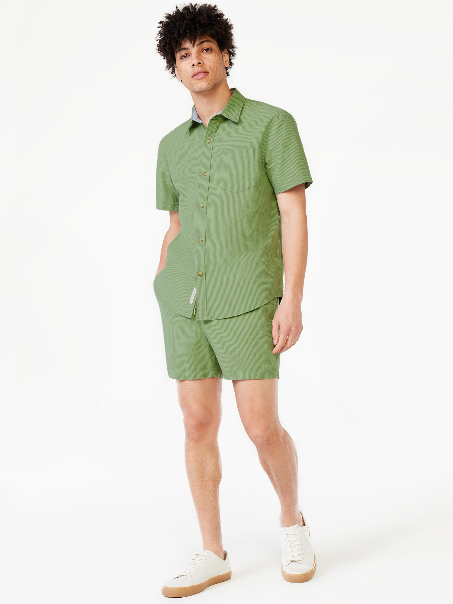 Free Assembly Men's Seersucker Shirt with Short Sleeves