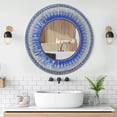 thumbnail image 3 of Decorative Wall Mirror Mosaic 24" Round Handcrafted Wall Art in Shades of Cobalt Blue and Indigo, White, Silver Glitter Colorful Glass Tile Décor for Home, 3 of 15