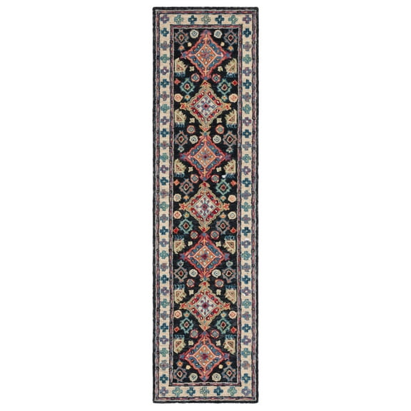 SAFAVIEH Aspen Ermintrude Geometric Wool Runner Rug, Charcoal/Blue, 2'3" x 11'