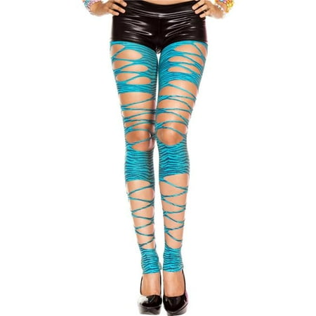 - Ripped Zebra Print Leggings - Turquoise
