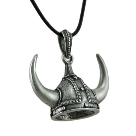 Silver Finished Three Dimensional Horned Viking Helmet Pendant