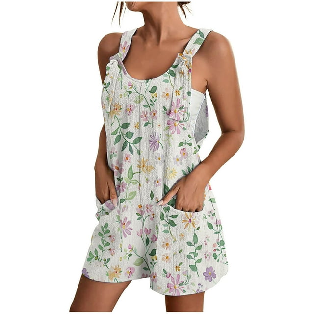 Pantalones Cortos de Mujer Casual Suspender Impresión Pantalones Cortos de Bolsillo, Pantalones Cortos de Mujer con Bolsillos