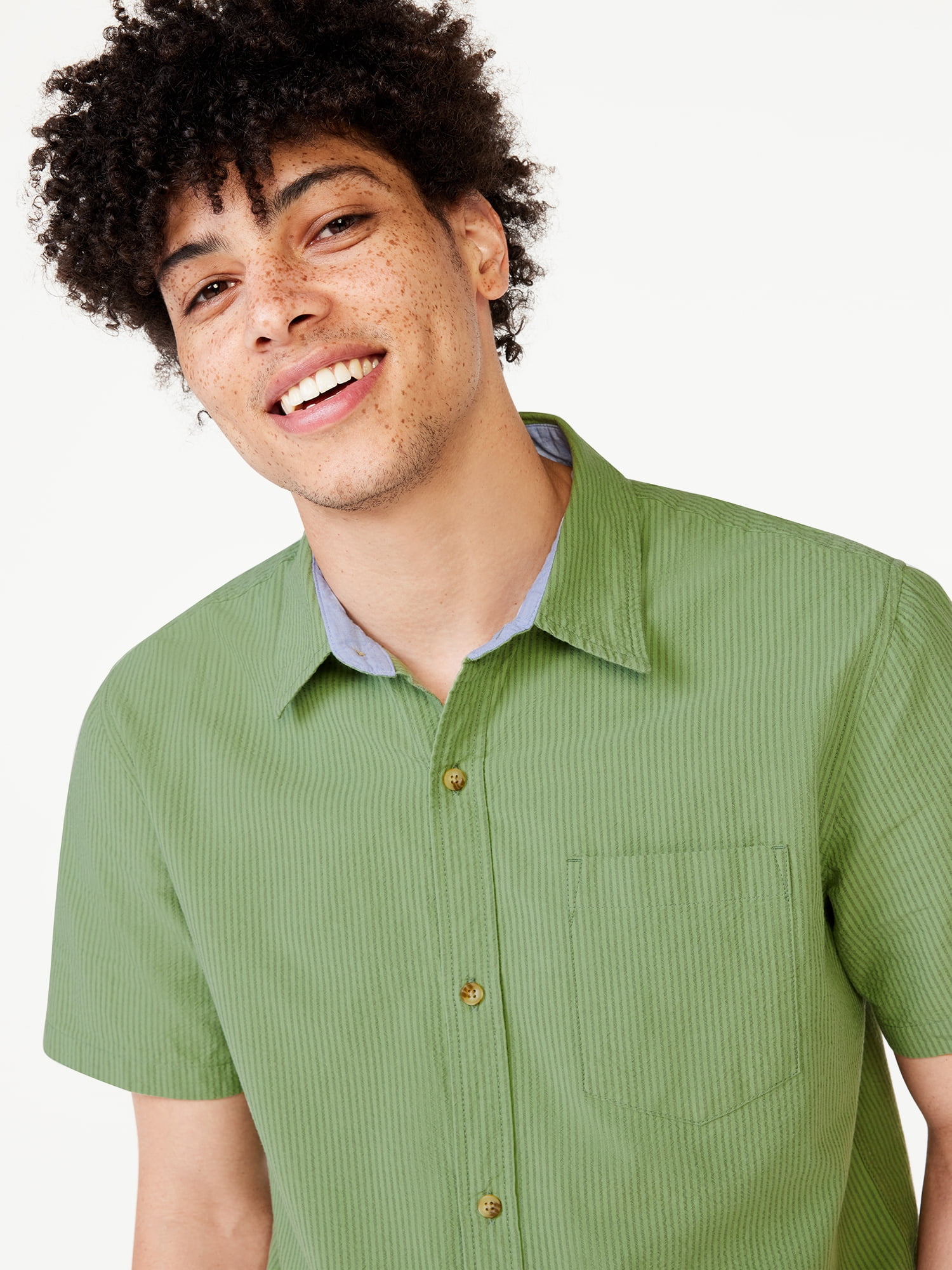 Free Assembly Men's Seersucker Shirt with Short Sleeves