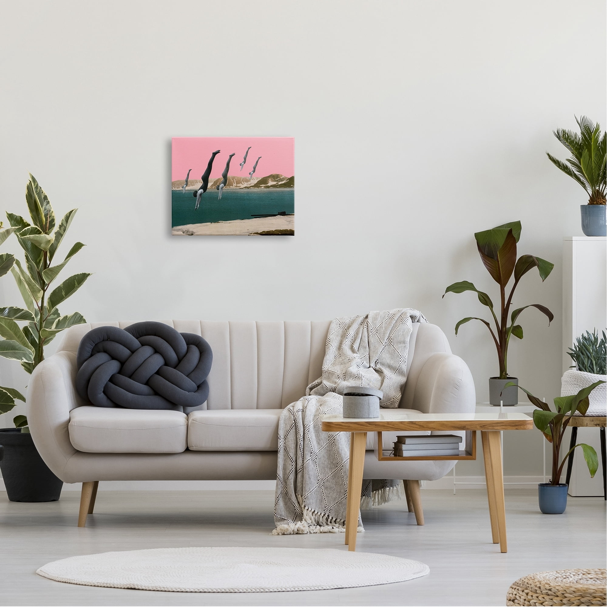 Stupell Industries Surreal Swimmers Diving Modern Pink Sunset Landscape Canvas Wall Art, 20 x 16, Design by Cassia Beck