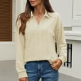thumbnail image 5 of MIXUE Boho Tops For Women Autumn Winter Solid Color V Neck Lapel Long Sleeve Casual Basic Pullover Shirts For Women Tshirts Streetwear,Beige,M, 5 of 7