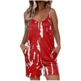 thumbnail image 2 of LOVZFMLL Mode Combinaison Courte Décontractée à Bretelles avec Poches Imprimées pour Femmes Rouge P, 2 of 6