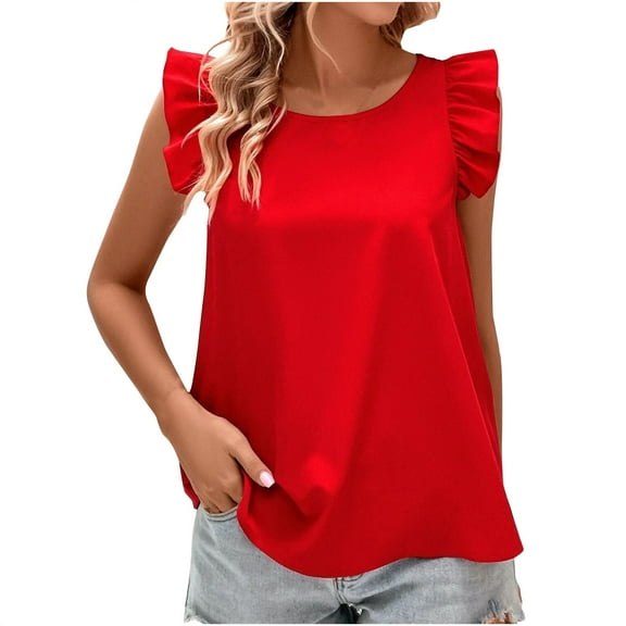 Posijego Women's Summer Ruffle Tank Tops Cross Back Beach Casual Tanks Summer Loose Sleeveless Shirt