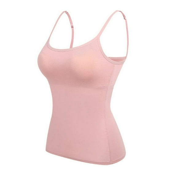 Women's Cotton Camisole Shelf Bra Spaghetti Straps Tank Top Built-in Bra Padded
