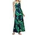 thumbnail image 3 of Huskary Robe Maxi d'Été Tropicale Bohème Sans Manches Col en V Bretelles Spaghetti Poches Plage Bleu Foncé, 3 of 4