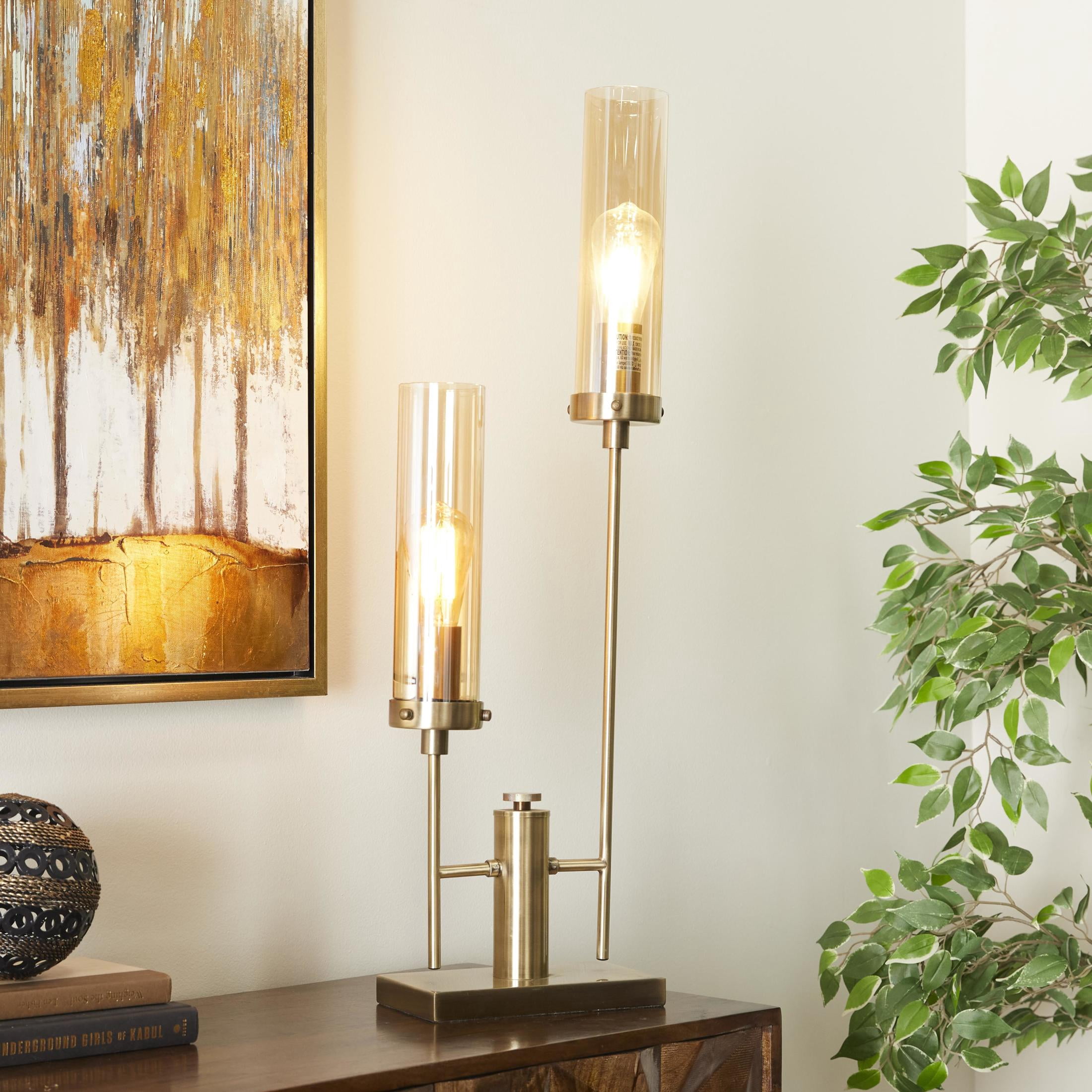 DecMode 33" 2 Light Tall Gold Accent Lamp with Clear Glass Shade